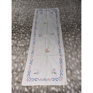 Vintage Embroidered DRESSER RUNNER Handmade Some Imperfections See Photos